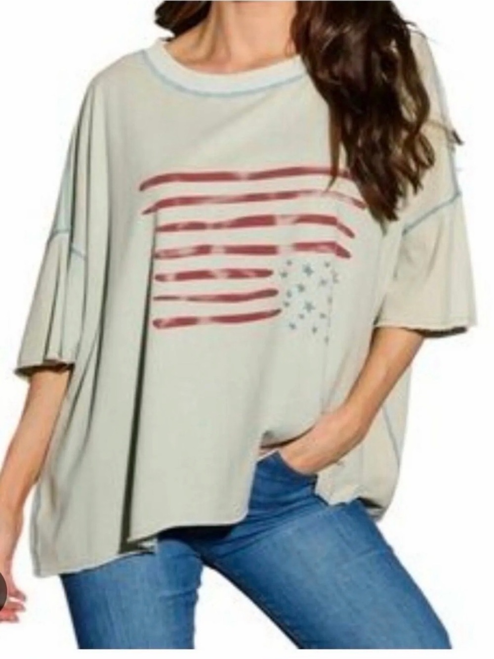 Easel Los Angeles  American Flag Mixed Media Top- Women